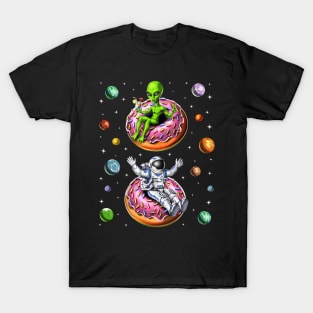 Astronaut Alien Riding Donut T-Shirt